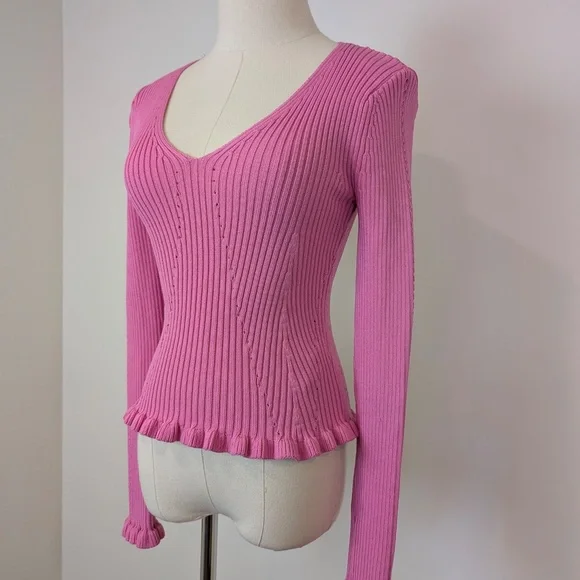Endless Rose Pink Knit Top Size XS Long Sleeve Ribbed - Picture 8 of 12